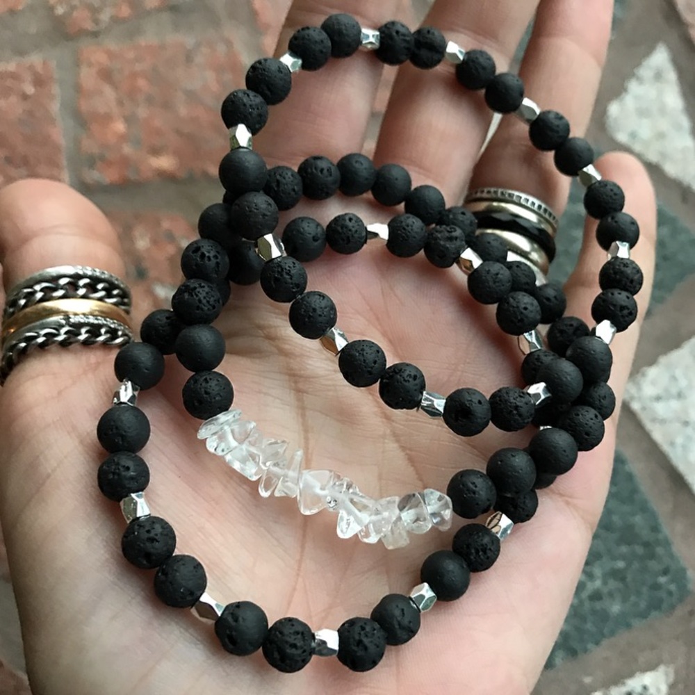 Genuine crystal quartz boho beaded bracelets set - Picture 4 of 9